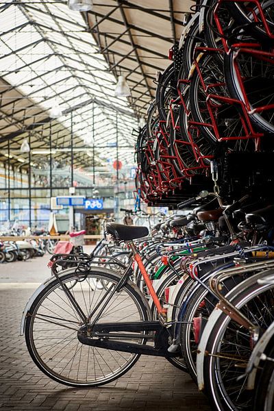 Bicycles in bike shed at train station by Sjoerd van der Hucht
