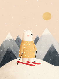 Skiing Polar Bear in the Mountains – Kids Room Art