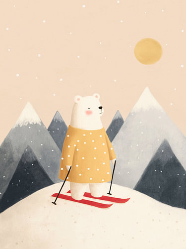 Skiing Polar Bear in the Mountains – Kids Room Art
