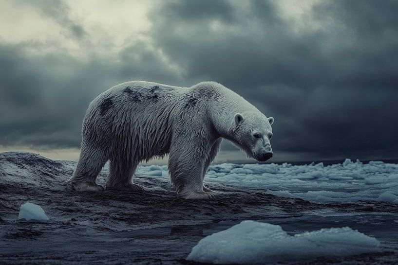 Regard glacé d'un ours polaire au bord de la mer par Poster Art Shop