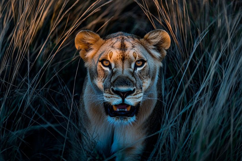 Lion's eye view in the tall grass by Poster Art Shop