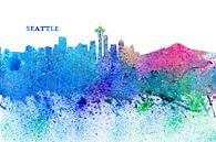 Seattle Washington Skyline Silhouette Impressionistisch von Markus Bleichner Miniaturansicht