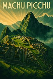 Machu Picchu Art Deco Splendor - Verloren Stad van de Zon Poster van Travel Shop
