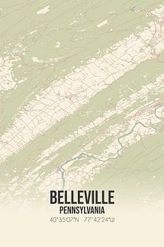 Vintage landkaart van Belleville (Pennsylvania), USA. van Rezona