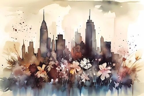 aquarel skyline van new york