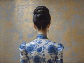 Een portret van een dame in een delfts blauw jurk van Jolique Arte thumbnail