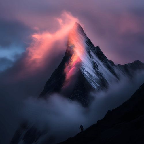 Dans van Licht over Mount Gongga (paarse/roze invloeden)
