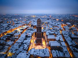 The Peperbus in Zwolle in the snow during sunrise