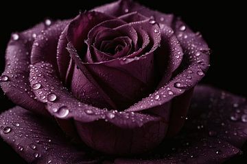 Rose violette en gros plan avec des gouttes d'eau sur De Muurdecoratie