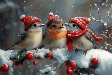 Wintervogels in Rood - vogels - schattig van Eva Lee