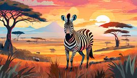 Zebra met zonsondergang