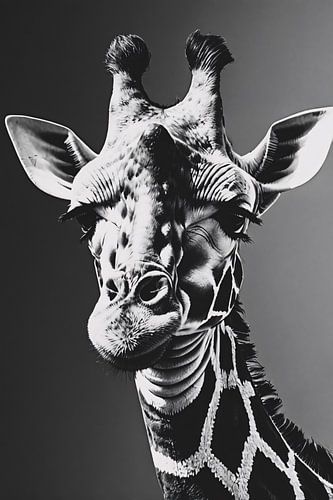 Hyperrealistische giraffe in zwart-wit