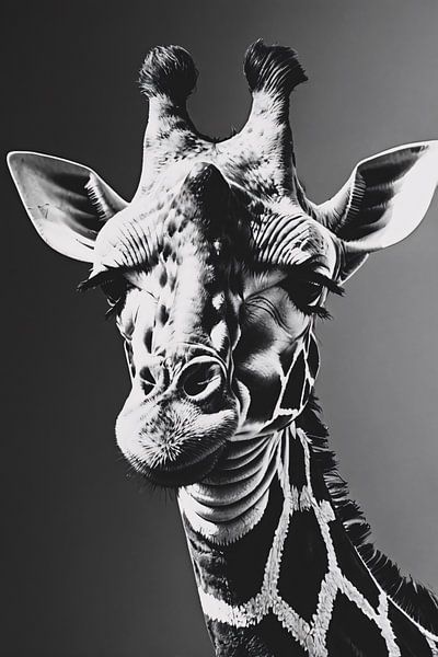 Hyperrealistische Giraffe in Schwarz und Weiß von Art & Soul Creations