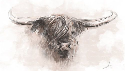 Horizontaal schilderij - schotse hooglanderin aardse tinten