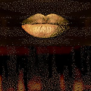 Goldene Lippen. Digitale Kunst.