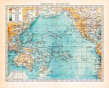 Grote Oceaan. Vintage kaart ca. 1900 van Studio Wunderkammer