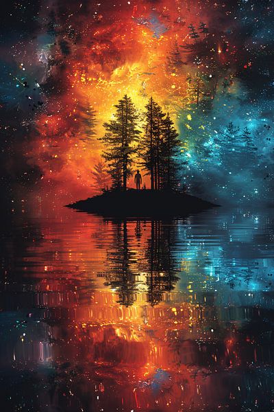 Lonely figure on cosmic island by Art & Soul Creations