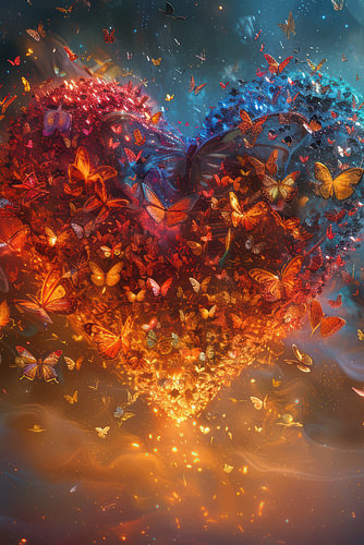 Colourful abstract butterfly art with a glowing heart