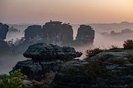 Saxon Switzerland (Elbe Sandstone Mountains) - Fog at sunrise by t.ART thumbnail