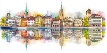 Historisch Zürich met perfecte waterreflectie van MArt