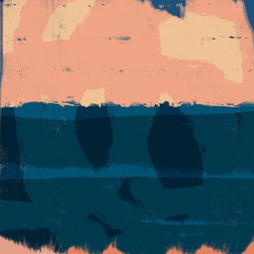 Zonsopgang op zee. Modern abstract kleurrijk landschap in blauw en roze. van Dina Dankers
