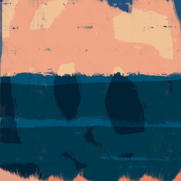 Sunrise on sea. Modern abstract colorful  landscape in blue and pink. by Dina Dankers