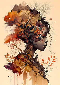 Aquarelle dame d'automne