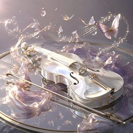 Un violon aux reflets irisés, parsemé de bandes lumineuses magiques