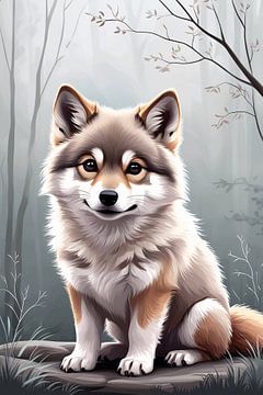 Schattige wolf in een bos van Art & Soul Creations