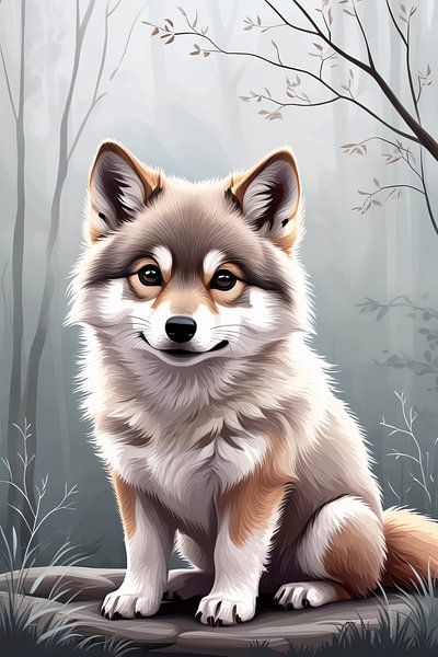 Schattige wolf in een bos van Art & Soul Creations