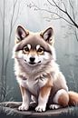 Schattige wolf in een bos van Art & Soul Creations thumbnail