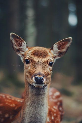 Jonge hert in zonnig bos