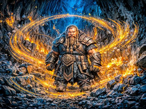 Dynamic Fantasy Dwarf Working in Enchanted Mine