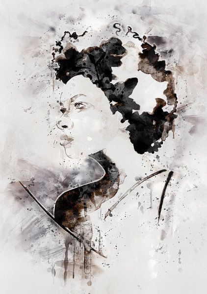 Portrait d'une femme africaine à l'aquarelle | noir, blanc, brun, taupe, aubergine et vieux rose par MadameRuiz