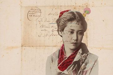 Vintage collage geisha van Carla Van Iersel