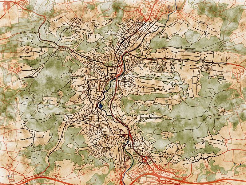 Map of Jena with the style 'Serene Summer' by Maporia
