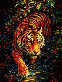 Leistungsstarke Splatter Tiger Emerging Wasser Dschungel Öl Porträt von Ramy Salah Hefny