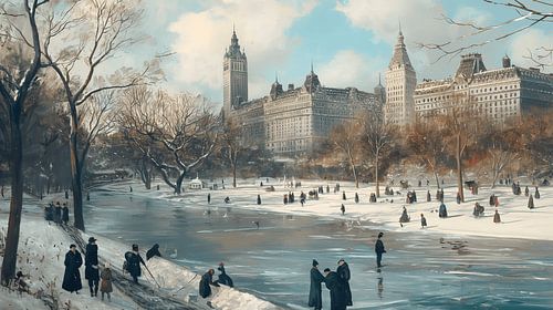Skaters in the snow in New York Central Park around 1900 (KI)