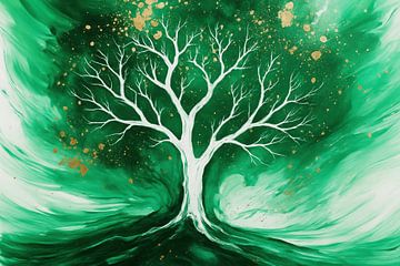 Silhouette d'arbre dans un contraste vert foncé sur Imperial Art House