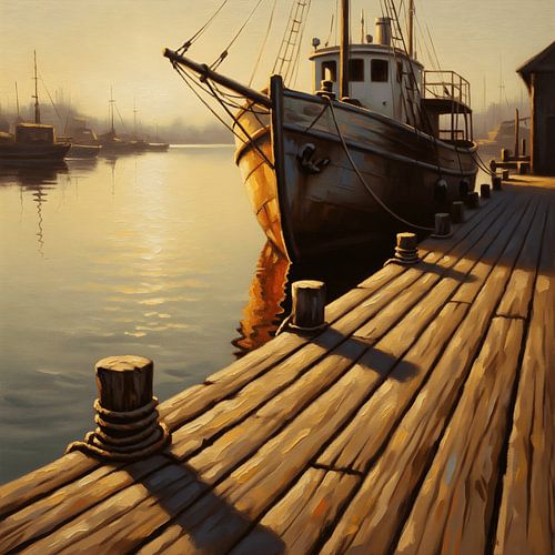 Oud schip bij de pier