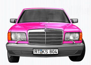 Mercedes-Benz S-Klasse W 126 vooraanzicht in roze