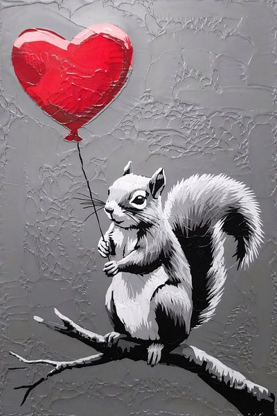 Squirrel with heart balloon art by Imperial Art House