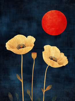 Goldene Mohnblumen bei Nacht