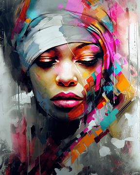 Modern and abstract portrait in bright colours by Carla Van Iersel