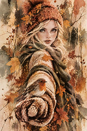 Automne - femme avec un rouge-gorge sur la main sur Emiel de Lange