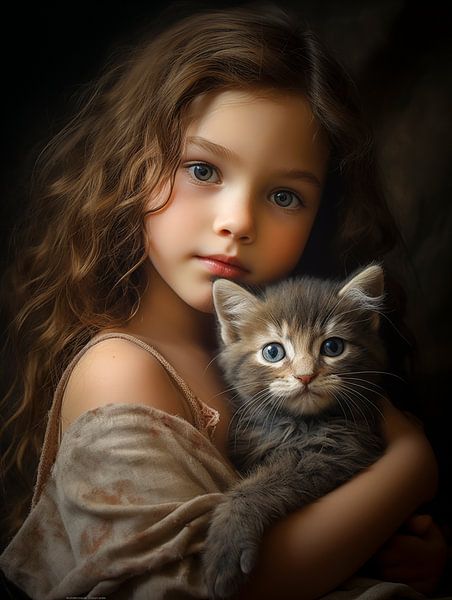 Little girl and her cat by Luc V. de Zeeuw