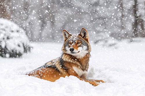 Wolf in de sneeuwval