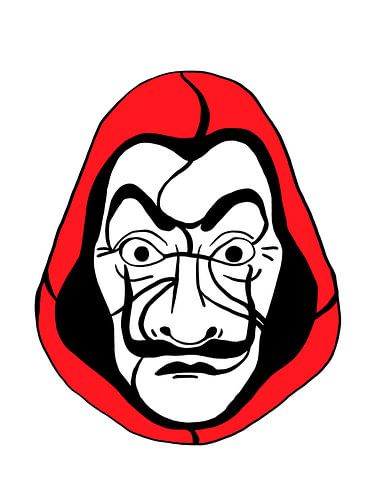 La casa de papel masker – grafische lijntekening in zwart en wit