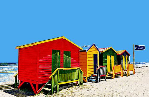 colourful changing rooms on the beach in Muizenberg mixed media