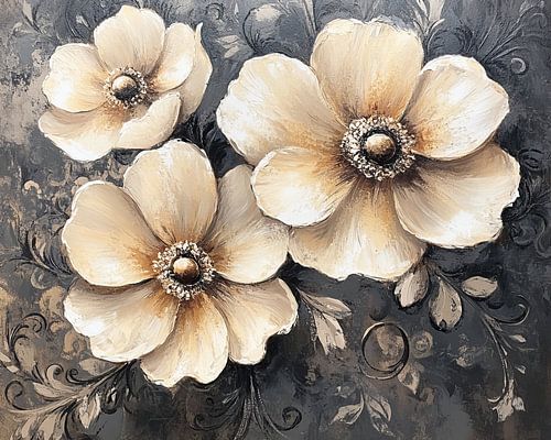 Bloemschilderij | Crème Bloem Kunst